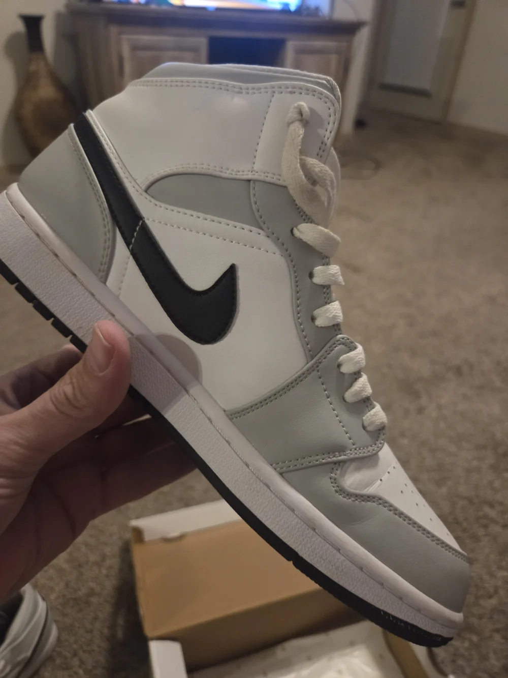 Jordan Men’s High-Top Basketball Sneakers in White & Light Gray